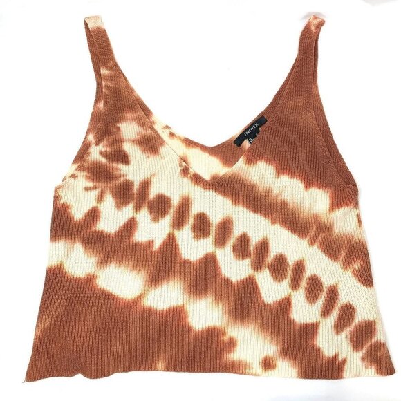 Forever 21 Knit Tie Dye Cropped Tank Top - Rust/Cream, Size Medium - Picture 1 of 4